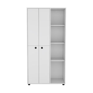 English Elm Misuri White Wardrobe Armoire with Hanging Rod Open Shelves and Storage Drawer B200S00287