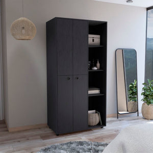 English Elm Misuri Double Door Wardrobe Armoire with Hanging Rods Drawer and Shelves Black B200S00288