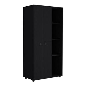 English Elm Misuri Double Door Wardrobe Armoire with Hanging Rods Drawer and Shelves Black B200S00288
