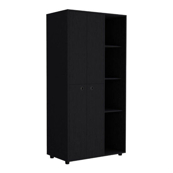 English Elm Misuri Double Door Wardrobe Armoire with Hanging Rods Drawer and Shelves Black B200S00288