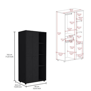 English Elm Misuri Double Door Wardrobe Armoire with Hanging Rods Drawer and Shelves Black B200S00288