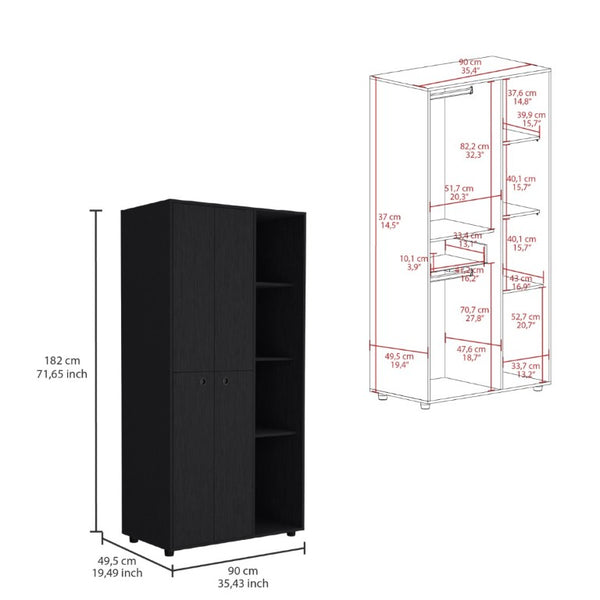 English Elm Misuri Double Door Wardrobe Armoire with Hanging Rods Drawer and Shelves Black B200S00288