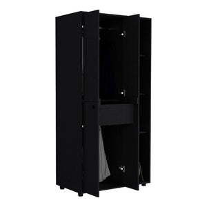 English Elm Misuri Double Door Wardrobe Armoire with Hanging Rods Drawer and Shelves Black B200S00288
