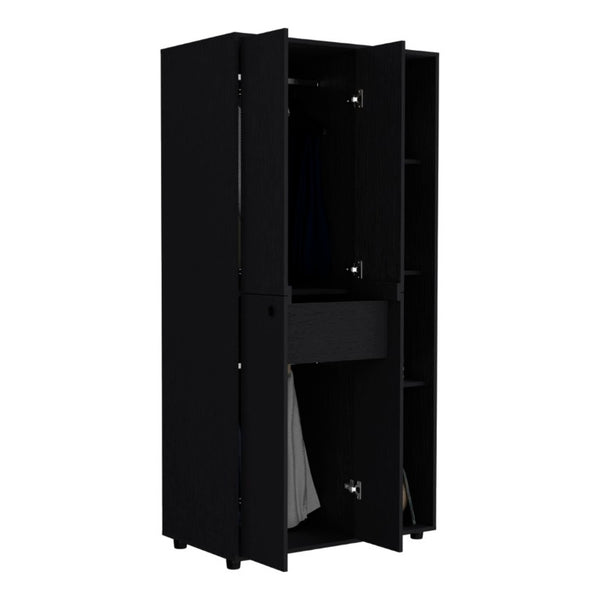 English Elm Misuri Double Door Wardrobe Armoire with Hanging Rods Drawer and Shelves Black B200S00288