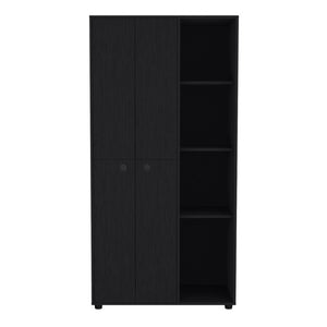 English Elm Misuri Double Door Wardrobe Armoire with Hanging Rods Drawer and Shelves Black B200S00288