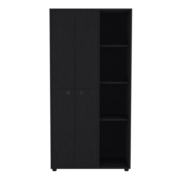 English Elm Misuri Double Door Wardrobe Armoire with Hanging Rods Drawer and Shelves Black B200S00288