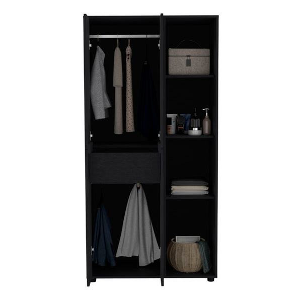 English Elm Misuri Double Door Wardrobe Armoire with Hanging Rods Drawer and Shelves Black B200S00288