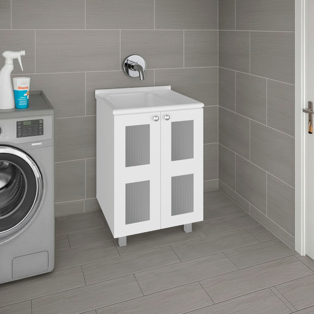 English Elm Haysi Frosted Glass Bathroom Vanity Cabinet with Resin Sink and Interior Storage Shelves B200S00468
