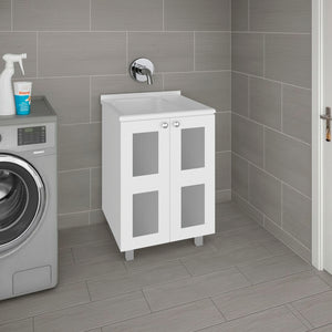 English Elm Haysi Frosted Glass Bathroom Vanity Cabinet with Resin Sink and Interior Storage Shelves B200S00468