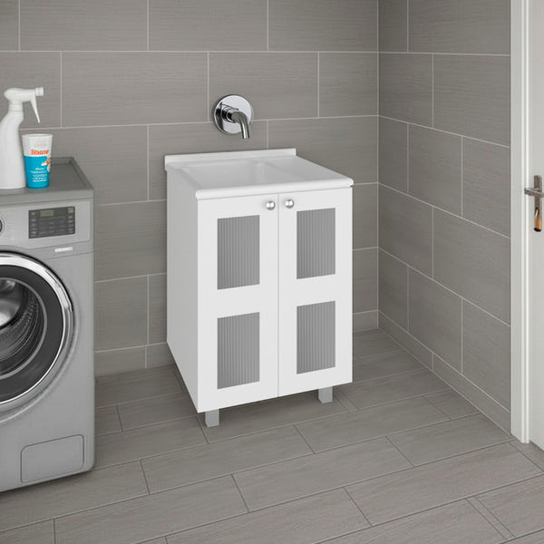 English Elm Haysi Frosted Glass Bathroom Vanity Cabinet with Resin Sink and Interior Storage Shelves B200S00468