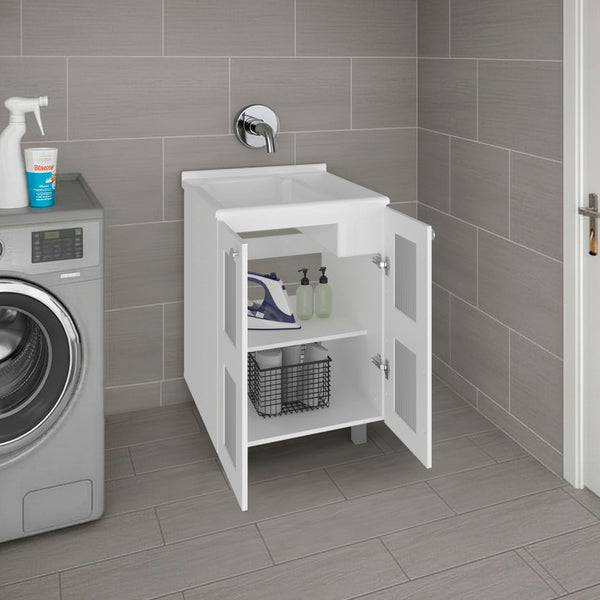 English Elm Haysi Frosted Glass Bathroom Vanity Cabinet with Resin Sink and Interior Storage Shelves B200S00468