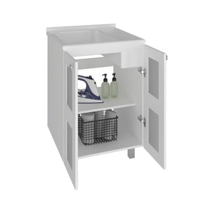 English Elm Haysi Frosted Glass Bathroom Vanity Cabinet with Resin Sink and Interior Storage Shelves B200S00468
