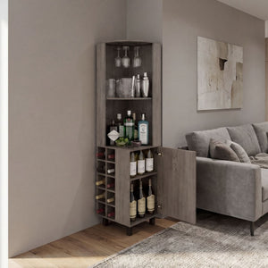 English Elm Kaia Triangular Corner Bar Cabinet with 10 Wine Slots Stemware Rack Shelves B200S00469