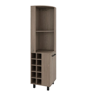 English Elm Kaia Triangular Corner Bar Cabinet with 10 Wine Slots Stemware Rack Shelves B200S00469