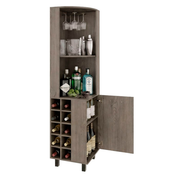 English Elm Kaia Triangular Corner Bar Cabinet with 10 Wine Slots Stemware Rack Shelves B200S00469