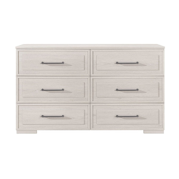 English Elm Ciara Wide Beige Dresser with Matte Black Bar Handles and Block Foot Base B201P499220