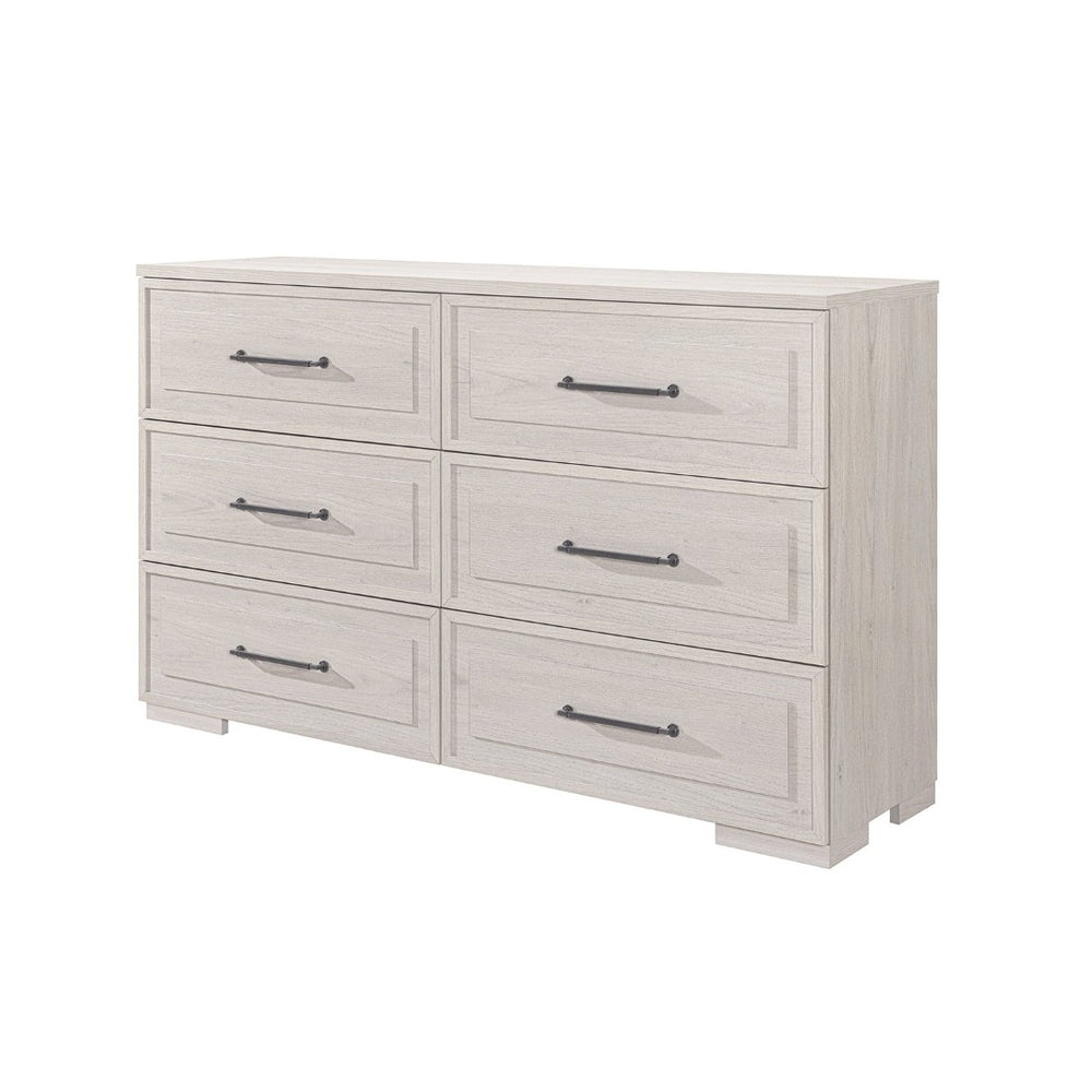 English Elm Ciara Wide Beige Dresser with Matte Black Bar Handles and Block Foot Base B201P499220