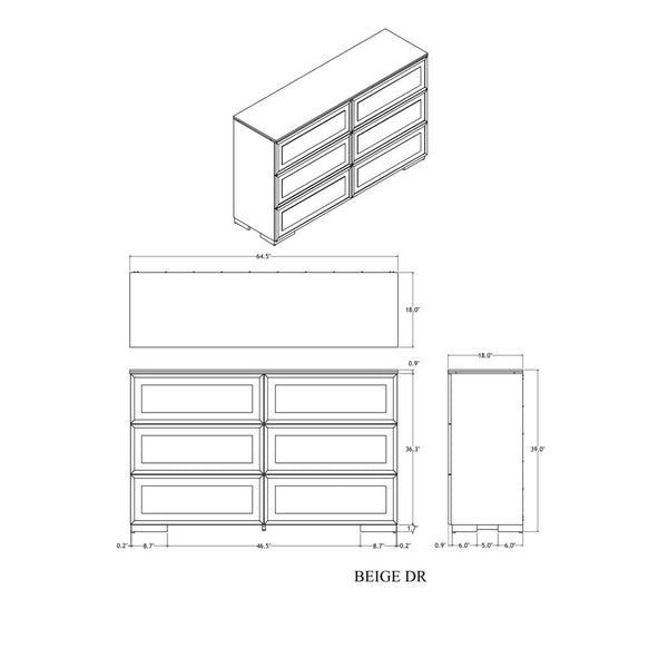 English Elm Ciara Wide Beige Dresser with Matte Black Bar Handles and Block Foot Base B201P499220