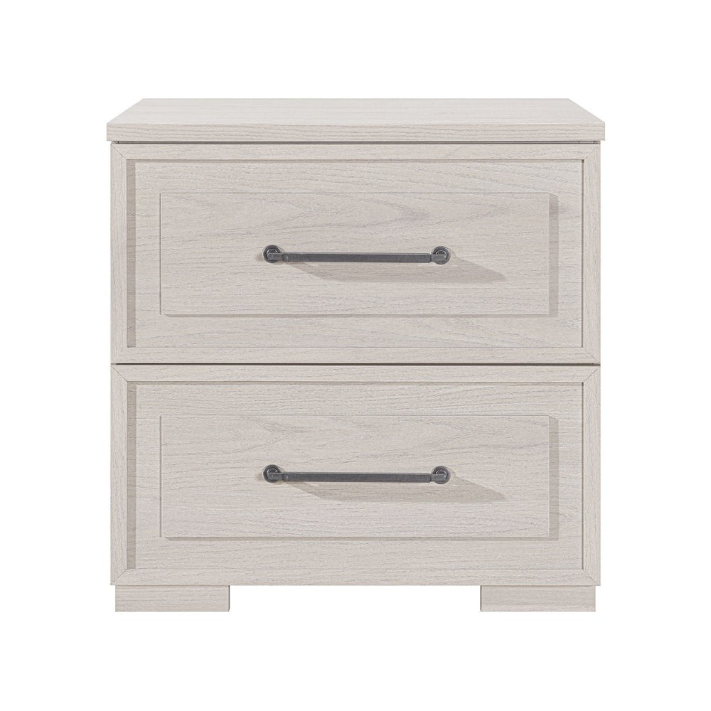 English Elm Ciara Beige Bedside Nightstand with Spacious Drawers and Modern Block Feet B201P501917