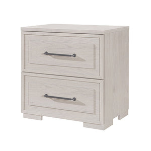 English Elm Ciara Beige Bedside Nightstand with Spacious Drawers and Modern Block Feet B201P501917