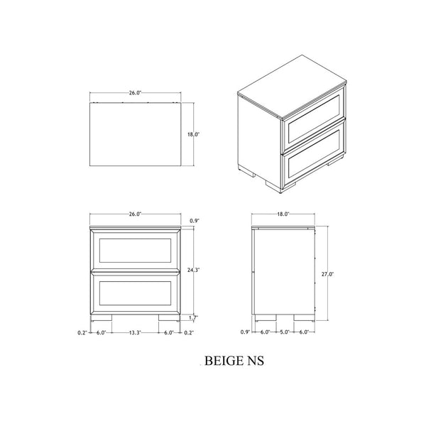 English Elm Ciara Beige Bedside Nightstand with Spacious Drawers and Modern Block Feet B201P501917