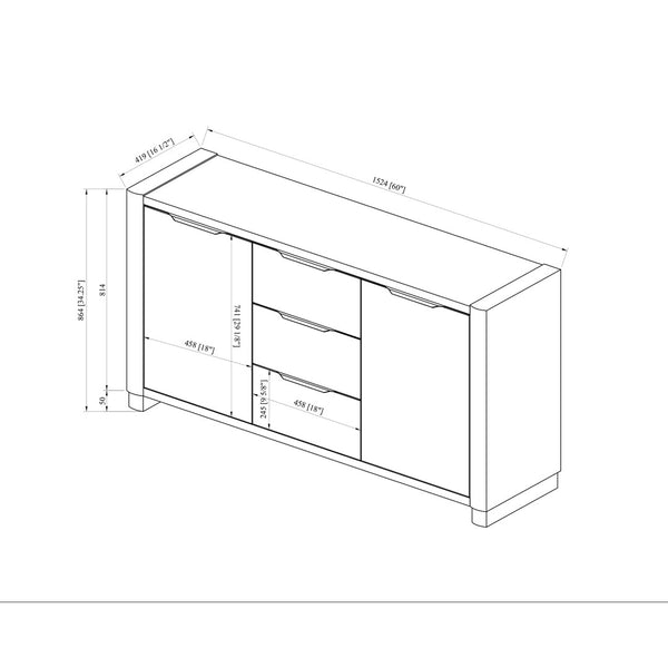 English Elm Morgan Natural Finish Buffet with Three Drawers and Cabinet Storage for Dining Rooms B201P501921