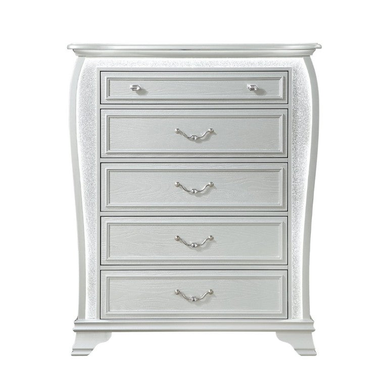English Elm Aurelia Five Drawer Silver Glitter Chest with LED Glow for Glam Bedroom Storage B201P547174