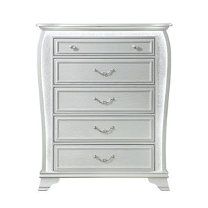 English Elm Aurelia Five Drawer Silver Glitter Chest with LED Glow for Glam Bedroom Storage B201P547174