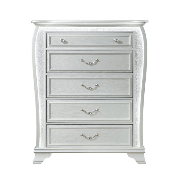 English Elm Aurelia Five Drawer Silver Glitter Chest with LED Glow for Glam Bedroom Storage B201P547174