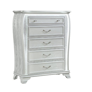 English Elm Aurelia Five Drawer Silver Glitter Chest with LED Glow for Glam Bedroom Storage B201P547174