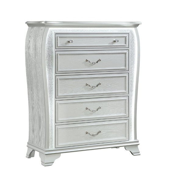 English Elm Aurelia Five Drawer Silver Glitter Chest with LED Glow for Glam Bedroom Storage B201P547174