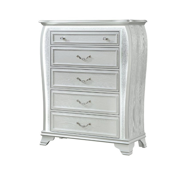 English Elm Aurelia Five Drawer Silver Glitter Chest with LED Glow for Glam Bedroom Storage B201P547174