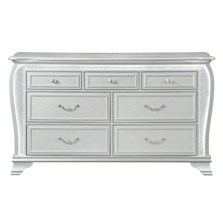 English Elm Aurelia Six Drawer Silver Glitter Dresser with LED Lighting for Glam Bedrooms B201P547175