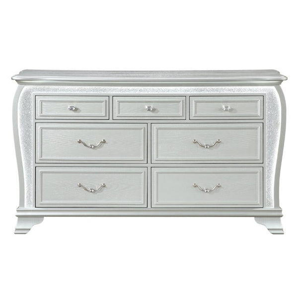 English Elm Aurelia Six Drawer Silver Glitter Dresser with LED Lighting for Glam Bedrooms B201P547175