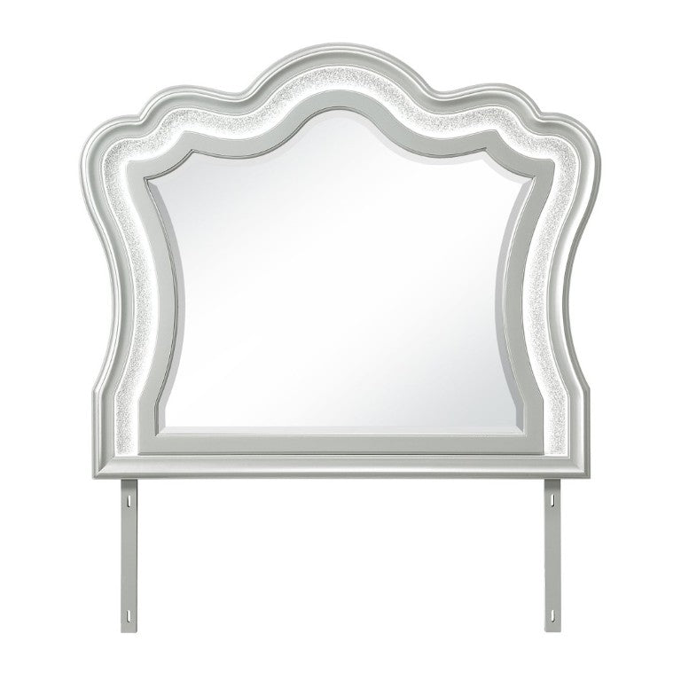 English Elm Aurelia Glam LED Dresser Mirror with Crushed Glitter Frame in Sleek Silver Finish B201P547179