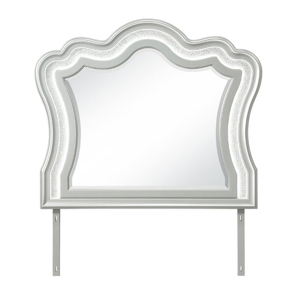 English Elm Aurelia Glam LED Dresser Mirror with Crushed Glitter Frame in Sleek Silver Finish B201P547179