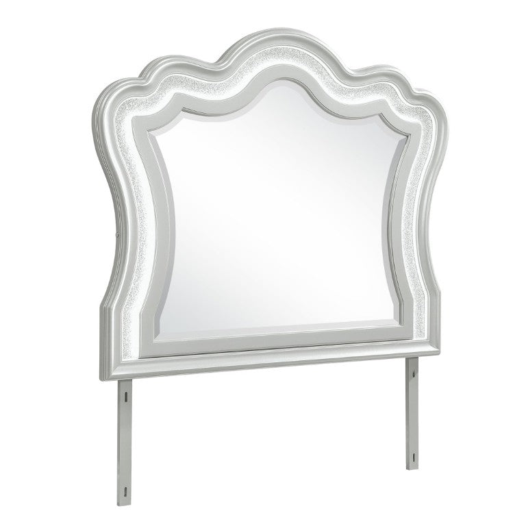 English Elm Aurelia Glam LED Dresser Mirror with Crushed Glitter Frame in Sleek Silver Finish B201P547179