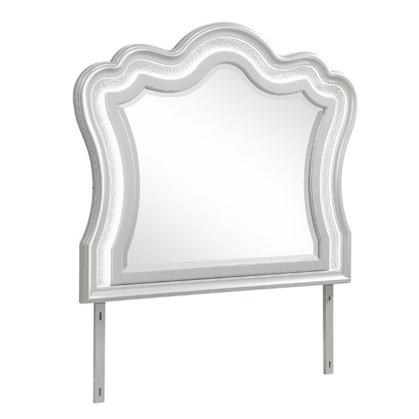 English Elm Aurelia Glam LED Dresser Mirror with Crushed Glitter Frame in Sleek Silver Finish B201P547179