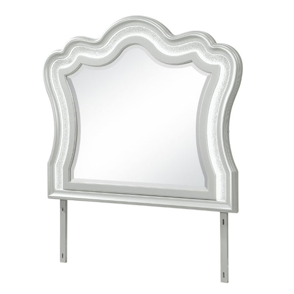 English Elm Aurelia Glam LED Dresser Mirror with Crushed Glitter Frame in Sleek Silver Finish B201P547179