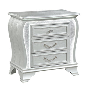 English Elm Aurelia Glam Silver Nightstand with Crushed Glitter Panels and Built-In LED Lighting B201P547180