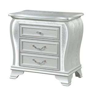 English Elm Aurelia Glam Silver Nightstand with Crushed Glitter Panels and Built-In LED Lighting B201P547180