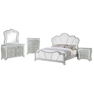 English Elm Aurelia Glam Silver Nightstand with Crushed Glitter Panels and Built-In LED Lighting B201P547180