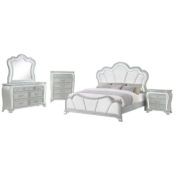 English Elm Aurelia Glam Silver Nightstand with Crushed Glitter Panels and Built-In LED Lighting B201P547180