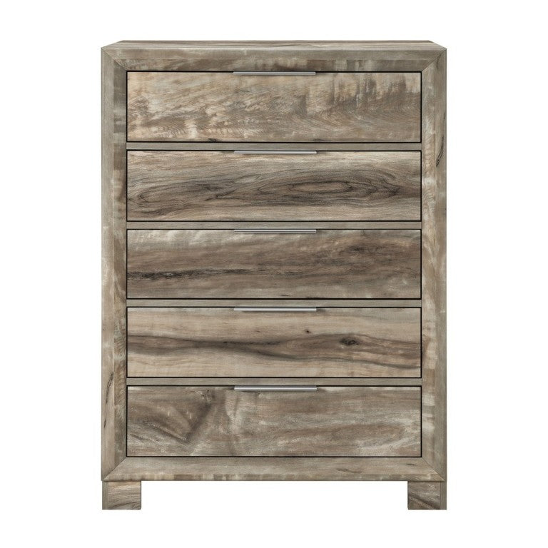 English Elm Callisie Five Drawer Chest Brown Washed Wood Finish Modern Bedroom Storage B201P547186