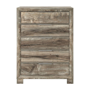 English Elm Callisie Five Drawer Chest Brown Washed Wood Finish Modern Bedroom Storage B201P547186