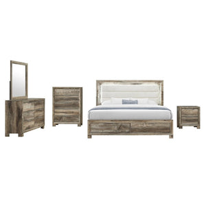 English Elm Callisie Five Drawer Chest Brown Washed Wood Finish Modern Bedroom Storage B201P547186