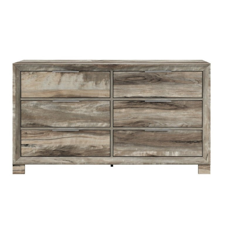 English Elm Callisie Six Drawer Wide Dresser Washed Wood Finish with Silver Bar Pulls Bedroom B201P547188