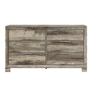English Elm Callisie Six Drawer Wide Dresser Washed Wood Finish with Silver Bar Pulls Bedroom B201P547188