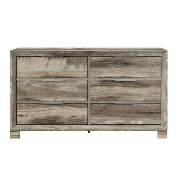 English Elm Callisie Six Drawer Wide Dresser Washed Wood Finish with Silver Bar Pulls Bedroom B201P547188