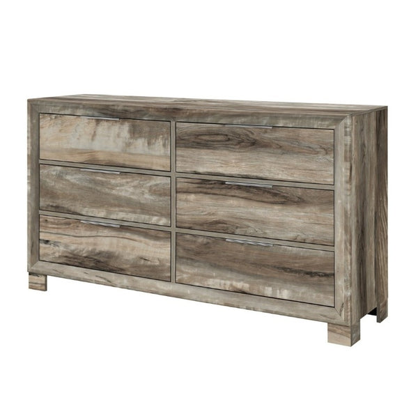 English Elm Callisie Six Drawer Wide Dresser Washed Wood Finish with Silver Bar Pulls Bedroom B201P547188
